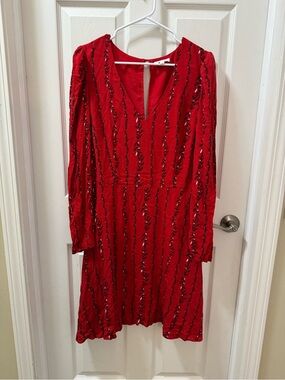 A Loves A Red Poinsettia A Line Dress Size 12